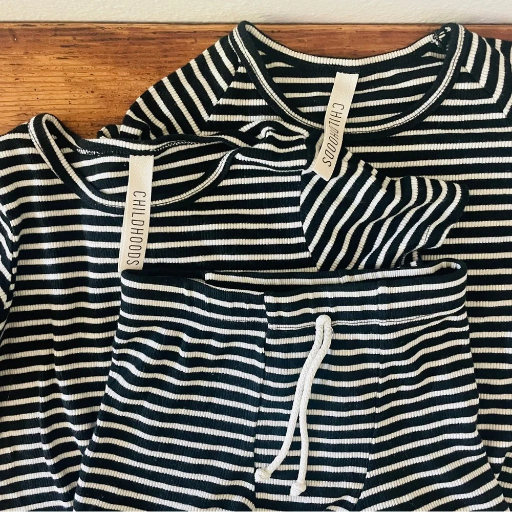 3 Piece Bundle - Black and Beige Cream Striped Childhoods Tops & Shorts - Picture 3 of 10